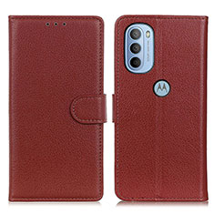 Leather Case Stands Flip Cover Holder A03D for Motorola Moto G31 Brown