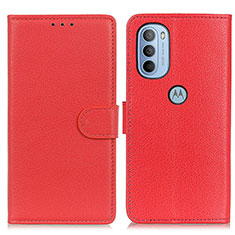 Leather Case Stands Flip Cover Holder A03D for Motorola Moto G31 Red