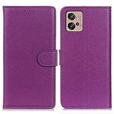 Leather Case Stands Flip Cover Holder A03D for Motorola Moto G32 Purple