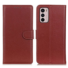Leather Case Stands Flip Cover Holder A03D for Motorola Moto G42 Brown