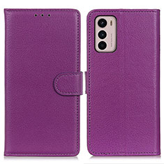 Leather Case Stands Flip Cover Holder A03D for Motorola Moto G42 Purple