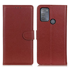 Leather Case Stands Flip Cover Holder A03D for Motorola Moto G50 Brown