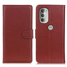 Leather Case Stands Flip Cover Holder A03D for Motorola Moto G51 5G Brown