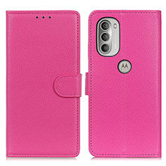 Leather Case Stands Flip Cover Holder A03D for Motorola Moto G51 5G Hot Pink