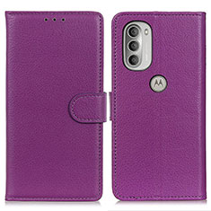 Leather Case Stands Flip Cover Holder A03D for Motorola Moto G51 5G Purple