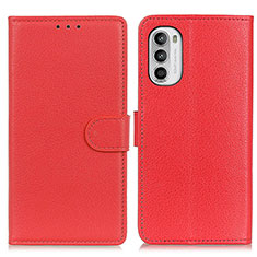 Leather Case Stands Flip Cover Holder A03D for Motorola MOTO G52 Red
