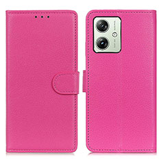 Leather Case Stands Flip Cover Holder A03D for Motorola Moto G54 5G Hot Pink