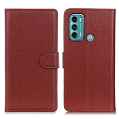 Leather Case Stands Flip Cover Holder A03D for Motorola Moto G60 Brown