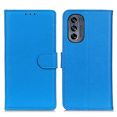 Leather Case Stands Flip Cover Holder A03D for Motorola Moto G62 5G Sky Blue