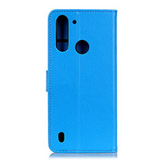 Leather Case Stands Flip Cover Holder A03D for Motorola Moto One Fusion Sky Blue