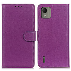 Leather Case Stands Flip Cover Holder A03D for Nokia C110 Purple