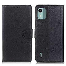 Leather Case Stands Flip Cover Holder A03D for Nokia C12 Black
