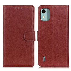 Leather Case Stands Flip Cover Holder A03D for Nokia C12 Brown