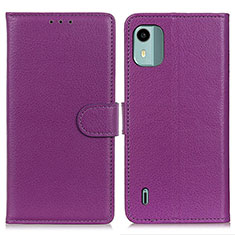 Leather Case Stands Flip Cover Holder A03D for Nokia C12 Purple