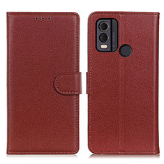 Leather Case Stands Flip Cover Holder A03D for Nokia C22 Brown