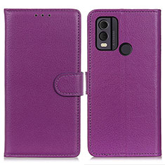 Leather Case Stands Flip Cover Holder A03D for Nokia C22 Purple