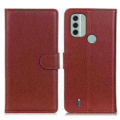 Leather Case Stands Flip Cover Holder A03D for Nokia C31 Brown