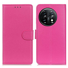 Leather Case Stands Flip Cover Holder A03D for OnePlus 11 5G Hot Pink