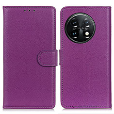 Leather Case Stands Flip Cover Holder A03D for OnePlus 11 5G Purple