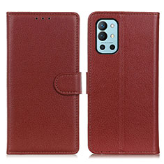 Leather Case Stands Flip Cover Holder A03D for OnePlus 9R 5G Brown