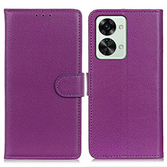 Leather Case Stands Flip Cover Holder A03D for OnePlus Nord 2T 5G Purple