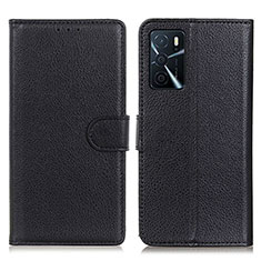 Leather Case Stands Flip Cover Holder A03D for Oppo A16 Black