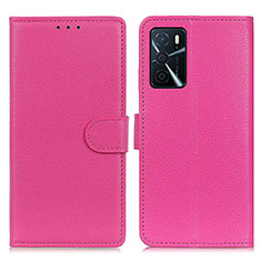Leather Case Stands Flip Cover Holder A03D for Oppo A16 Hot Pink