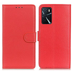 Leather Case Stands Flip Cover Holder A03D for Oppo A16 Red