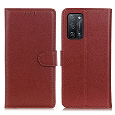 Leather Case Stands Flip Cover Holder A03D for Oppo A53s 5G Brown
