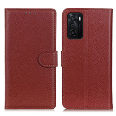 Leather Case Stands Flip Cover Holder A03D for Oppo A55S 5G Brown