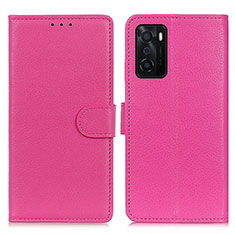 Leather Case Stands Flip Cover Holder A03D for Oppo A55S 5G Hot Pink