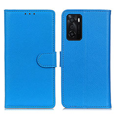 Leather Case Stands Flip Cover Holder A03D for Oppo A55S 5G Sky Blue
