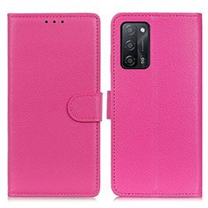Leather Case Stands Flip Cover Holder A03D for Oppo A56 5G Hot Pink