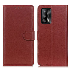 Leather Case Stands Flip Cover Holder A03D for Oppo A74 4G Brown