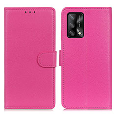 Leather Case Stands Flip Cover Holder A03D for Oppo A74 4G Hot Pink