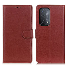 Leather Case Stands Flip Cover Holder A03D for Oppo A93 5G Brown
