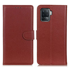 Leather Case Stands Flip Cover Holder A03D for Oppo A94 4G Brown