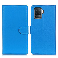 Leather Case Stands Flip Cover Holder A03D for Oppo A94 4G Sky Blue