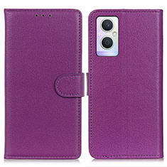 Leather Case Stands Flip Cover Holder A03D for Oppo A96 5G Purple