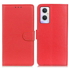 Leather Case Stands Flip Cover Holder A03D for Oppo A96 5G Red