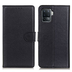 Leather Case Stands Flip Cover Holder A03D for Oppo F19 Pro Black