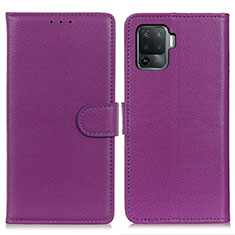 Leather Case Stands Flip Cover Holder A03D for Oppo F19 Pro Purple