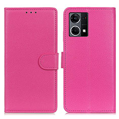 Leather Case Stands Flip Cover Holder A03D for Oppo F21 Pro 4G Hot Pink