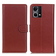 Leather Case Stands Flip Cover Holder A03D for Oppo F21s Pro 4G Brown
