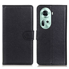 Leather Case Stands Flip Cover Holder A03D for Oppo Reno11 5G Black