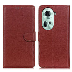 Leather Case Stands Flip Cover Holder A03D for Oppo Reno11 5G Brown