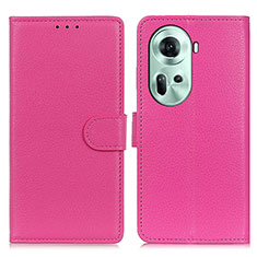 Leather Case Stands Flip Cover Holder A03D for Oppo Reno11 5G Hot Pink