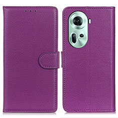 Leather Case Stands Flip Cover Holder A03D for Oppo Reno11 5G Purple