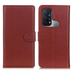 Leather Case Stands Flip Cover Holder A03D for Oppo Reno5 A Brown