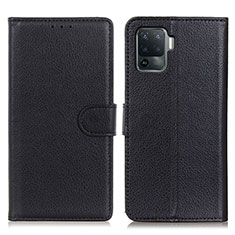 Leather Case Stands Flip Cover Holder A03D for Oppo Reno5 Lite Black